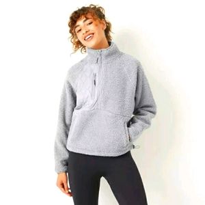 Women's Mixed Media Half Zip Sherpa Pullover NWT